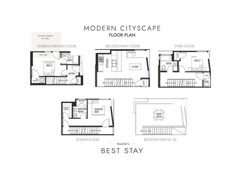 Rooftop Patio With Waterview, Private Garden & Grill 3Br 3Ba- Modern Cityscape Seattle Eksteriør bilde
